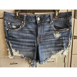 American Eagle midi next level stretch X ladies denim shorts size 16 distressed
